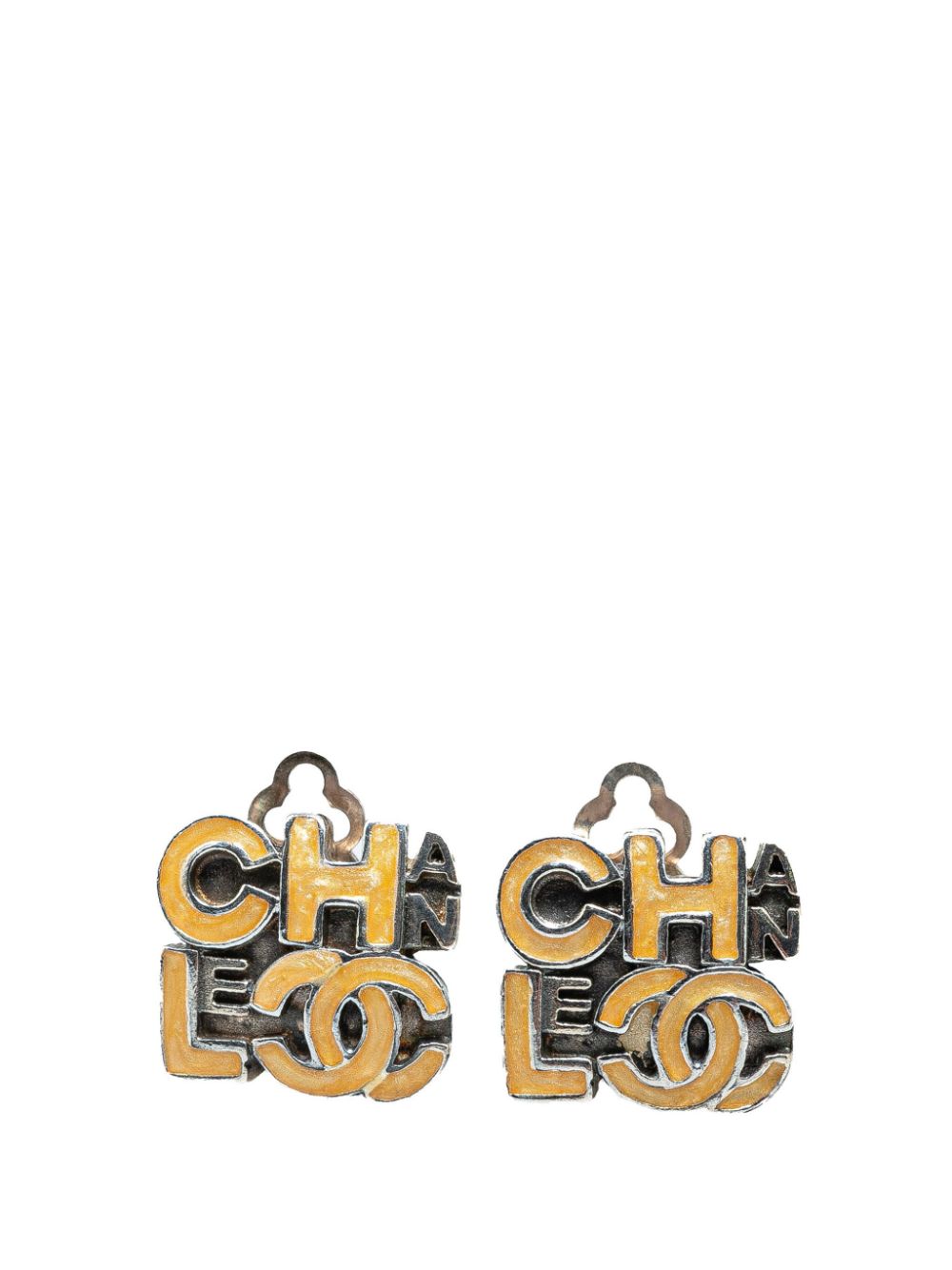 CHANEL Pre-Owned 2000 Enamel Logo Clip on costume earrings - Brown von CHANEL Pre-Owned