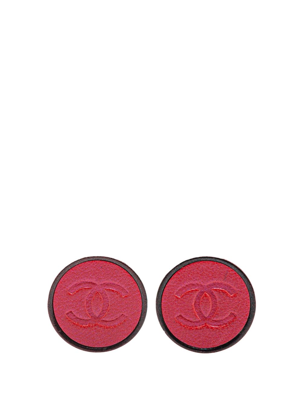 CHANEL Pre-Owned 2000 Gold Plated And Leather CC Clip On costume earrings - Pink von CHANEL Pre-Owned