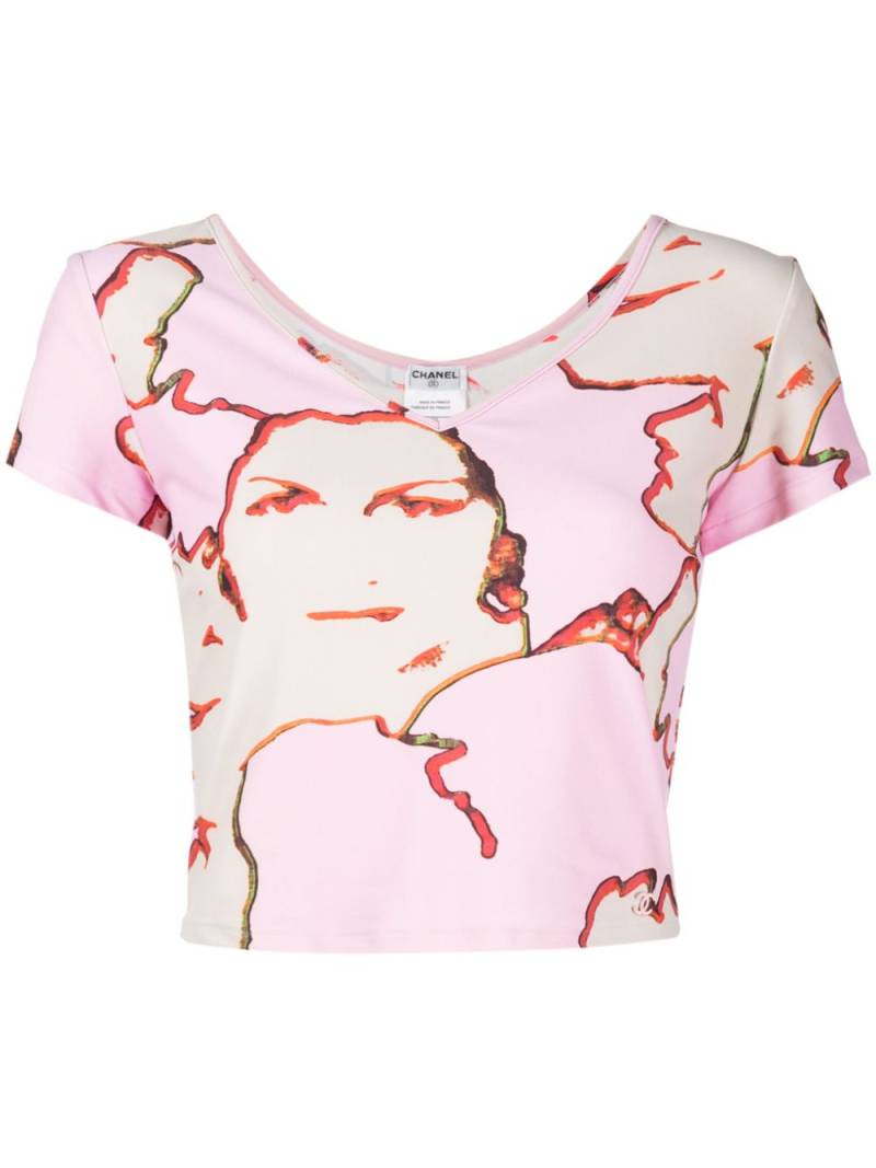 CHANEL Pre-Owned 2000 Mademoiselle-print V-neck T-shirt - Multicolour von CHANEL Pre-Owned