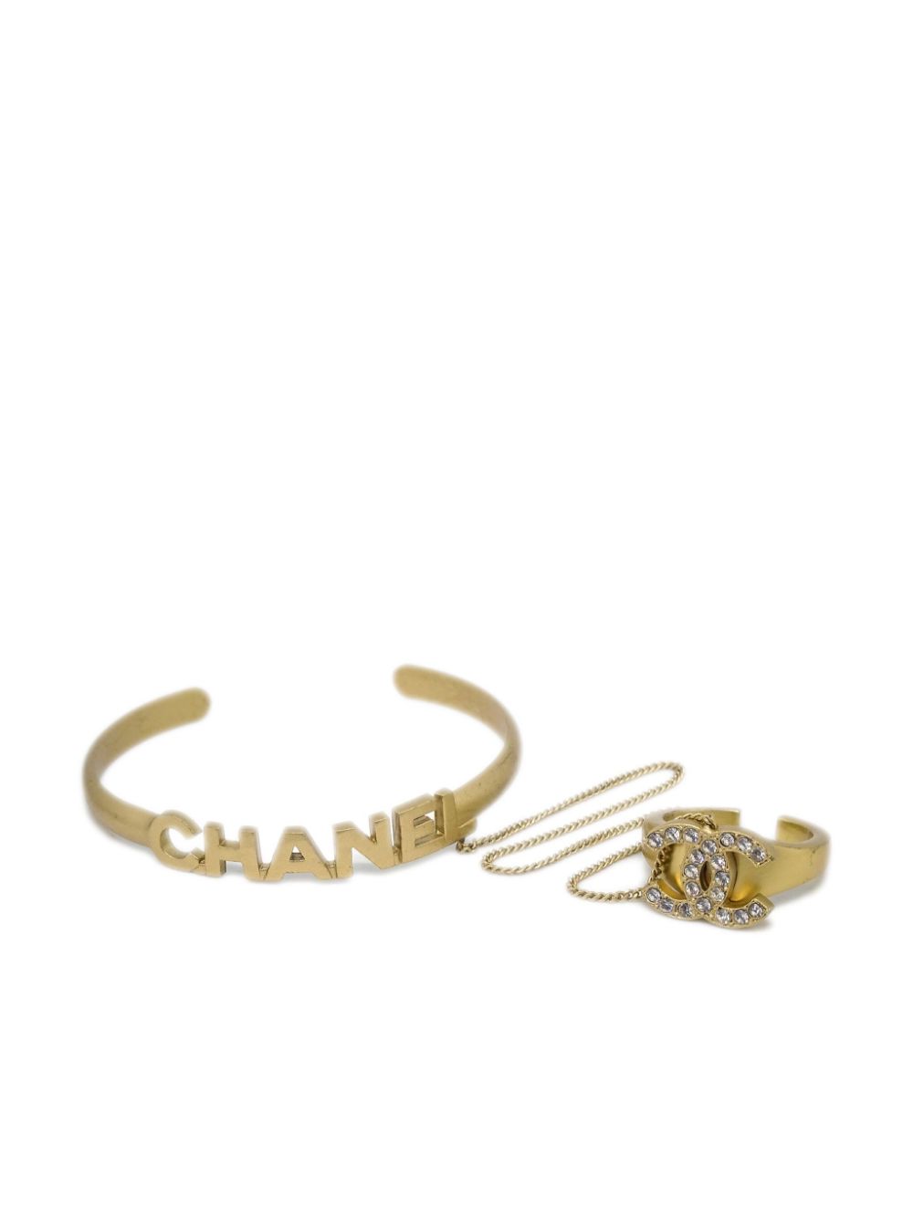 CHANEL Pre-Owned 2001 CC rhinestone-embellished chain cuff ring - Gold von CHANEL Pre-Owned