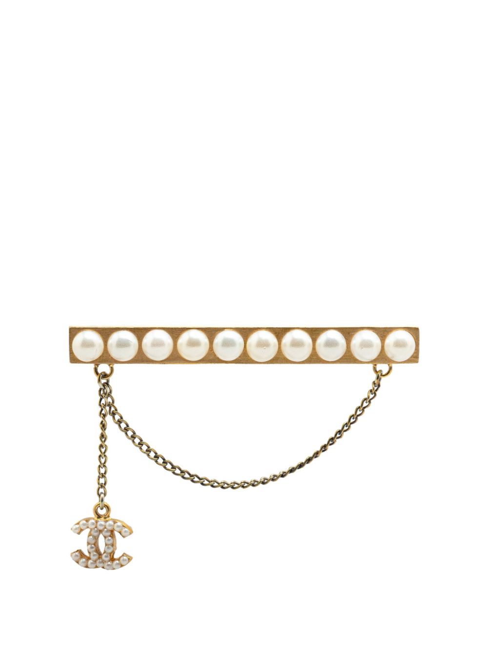 CHANEL Pre-Owned 2001 Gold Plated Faux Pearl CC Brooch costume necklace von CHANEL Pre-Owned