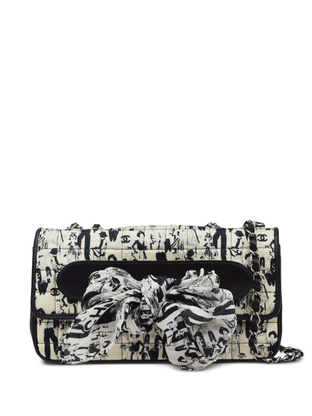 CHANEL Pre-Owned 2003 Mademoiselle print tied scarf shoulder bag - White von CHANEL Pre-Owned