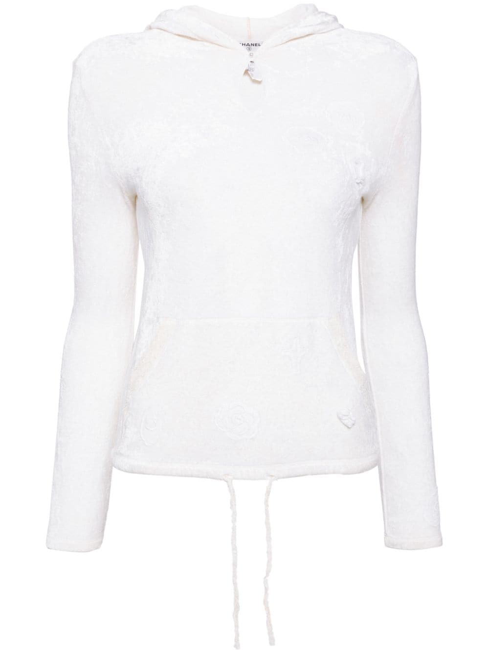 CHANEL Pre-Owned 2004 Camellia-appliqué velvet hoodie - White von CHANEL Pre-Owned