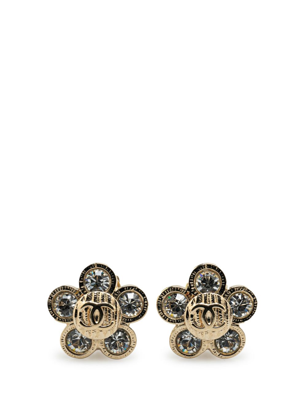 CHANEL Pre-Owned 2006 Gold Plated CC Crystal Flower Clip on costume earrings von CHANEL Pre-Owned