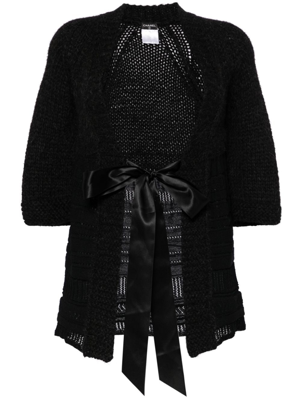 CHANEL Pre-Owned 2007 three-quarter sleeves tied ribbon cardigan - Black von CHANEL Pre-Owned