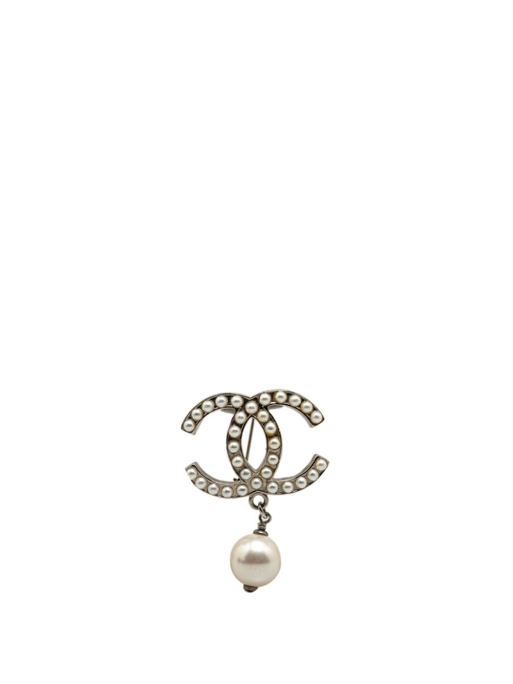 CHANEL Pre-Owned 2008 Brass CC Faux Pearl costume brooch - Silver von CHANEL Pre-Owned