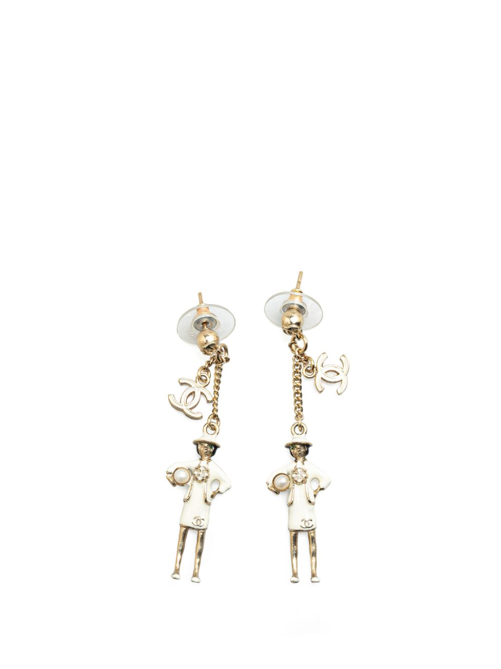 CHANEL Pre-Owned 2012 Gold Plated Enamel CC Faux Pearl Mademoiselle Drop costume earrings - White von CHANEL Pre-Owned