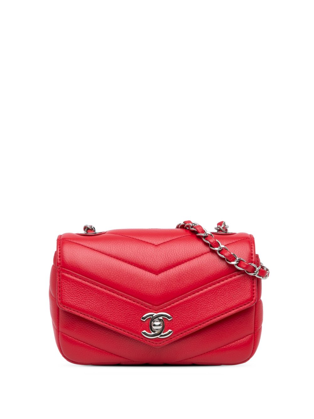 CHANEL Pre-Owned 2017-2018 Mini Caviar Chevron Data Center Envelope Flap crossbody bag - Red von CHANEL Pre-Owned