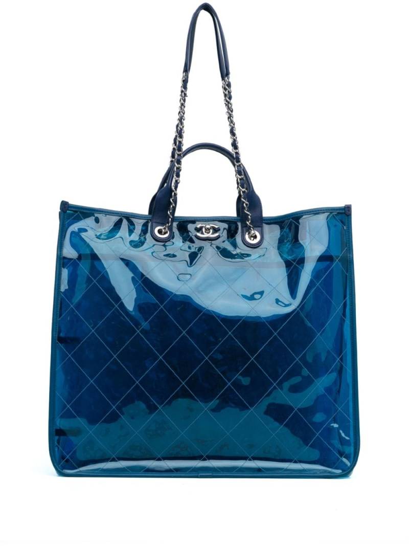 CHANEL Pre-Owned 2018-2019 Large PVC and Lambskin Coco Splash Shopping Tote satchel - Blue von CHANEL Pre-Owned