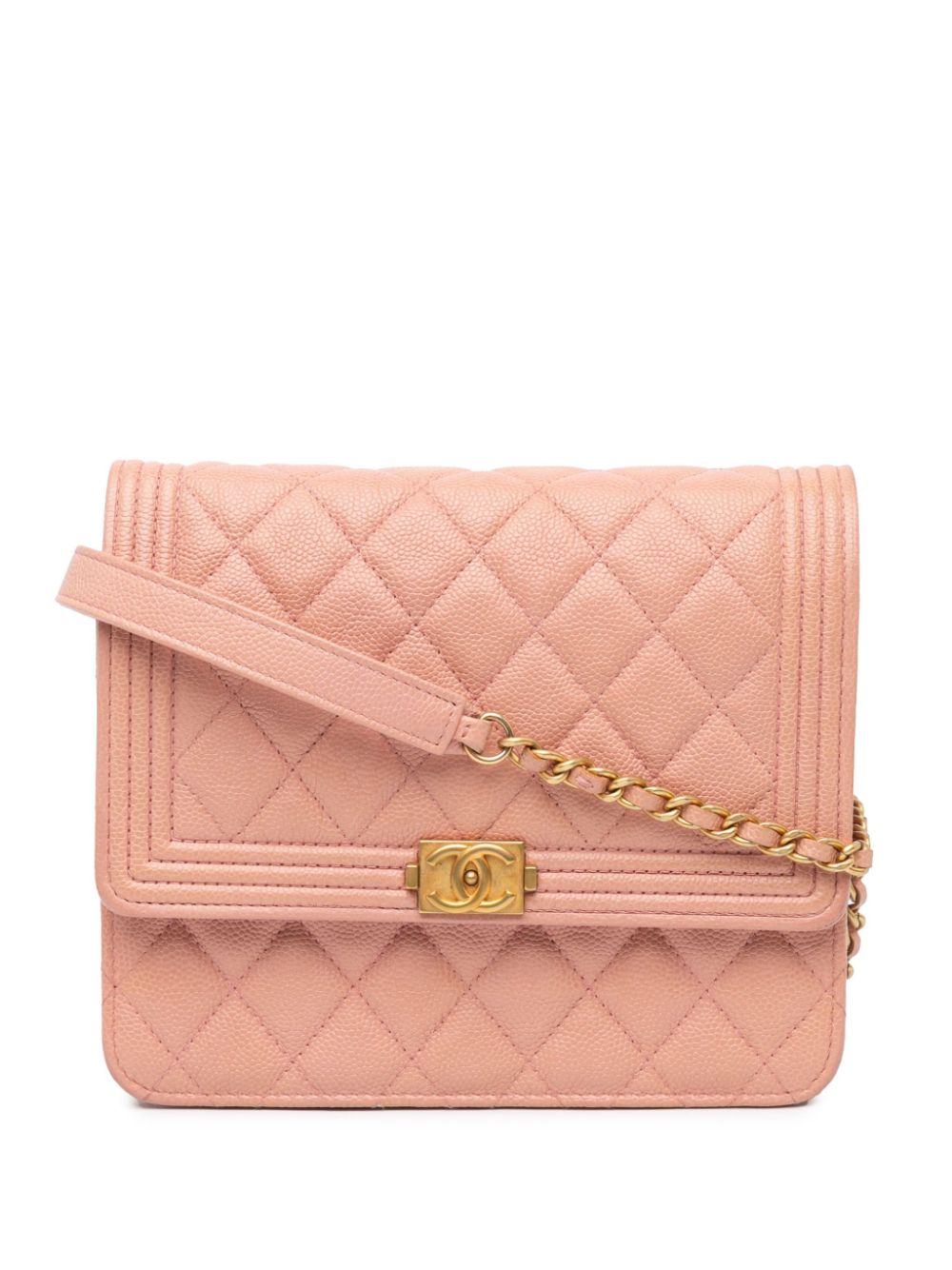 CHANEL Pre-Owned 2018 Quilted Caviar Square Boy Wallet On Chain crossbody bag - Pink von CHANEL Pre-Owned