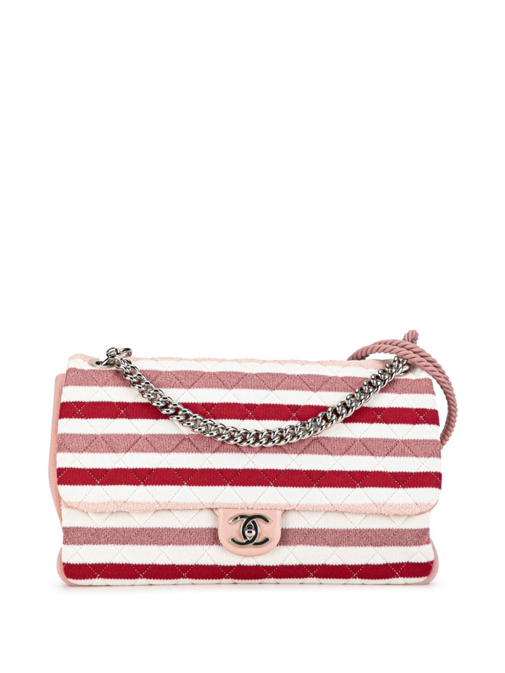 CHANEL Pre-Owned 2019 Maxi Stripe Jersey Felt and Rope Flap satchel - Red von CHANEL Pre-Owned