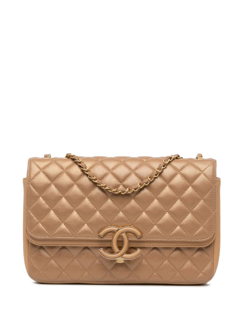 CHANEL Pre-Owned 2019 Medium Quilted Metallic Lambskin CC Chic Double Flap shoulder bag - Brown von CHANEL Pre-Owned