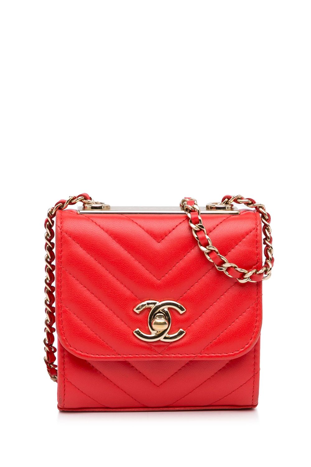 CHANEL Pre-Owned 2019 Mini Chevron Quilted Lambskin Trendy CC Chain Wallet crossbody bag - Red von CHANEL Pre-Owned