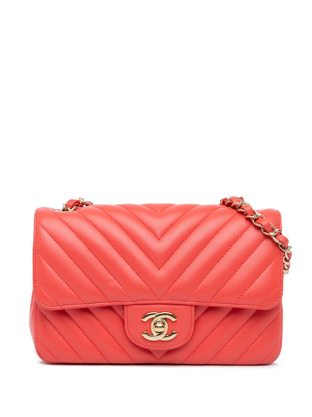 CHANEL Pre-Owned 2019 Mini Rectangular Classic Chevron Lambskin Single Flap crossbody bag - Red von CHANEL Pre-Owned