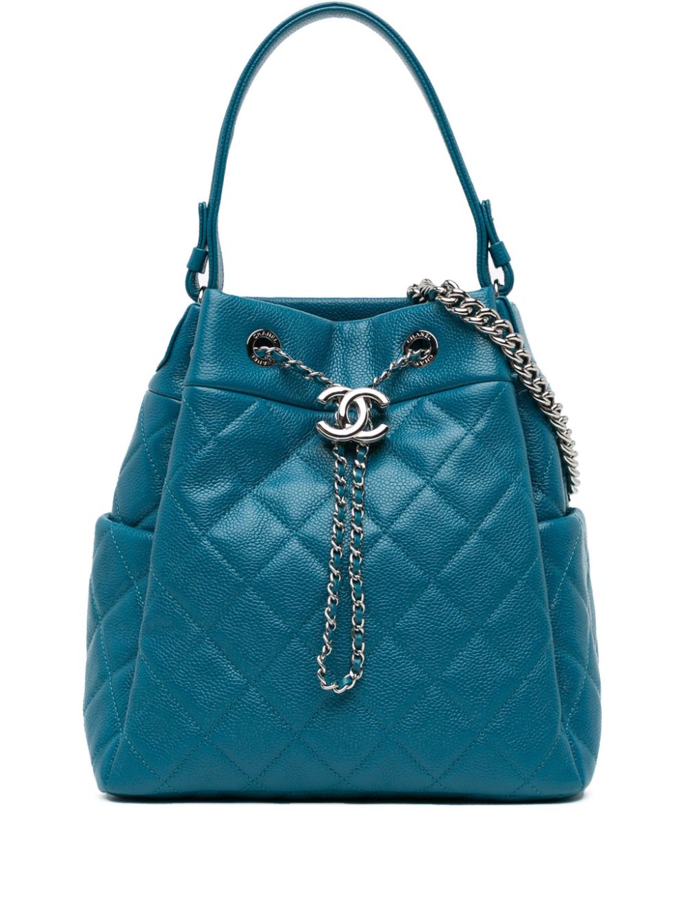 CHANEL Pre-Owned 2019 Quilted Caviar Drawstring Chain bucket bag - Blue von CHANEL Pre-Owned