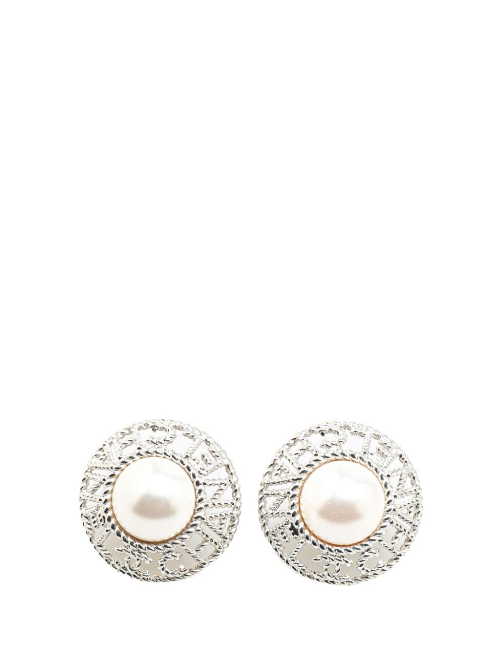 CHANEL Pre-Owned 2019 Silver Plated Pearl Push Back costume earrings - Grey von CHANEL Pre-Owned