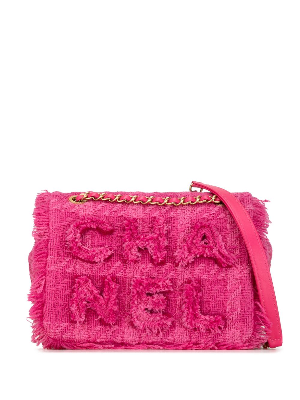 CHANEL Pre-Owned 2019 Wool Tweed Giant Logo Flap shoulder bag - Pink von CHANEL Pre-Owned