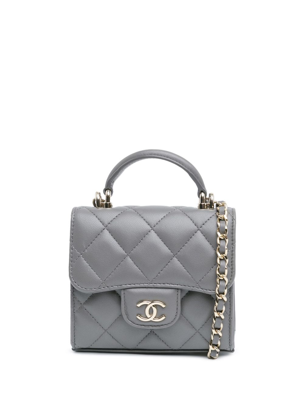 CHANEL Pre-Owned 2021-2024 CC Quilted Lambskin Top Handle Card Holder On Chain crossbody bag - Grey von CHANEL Pre-Owned