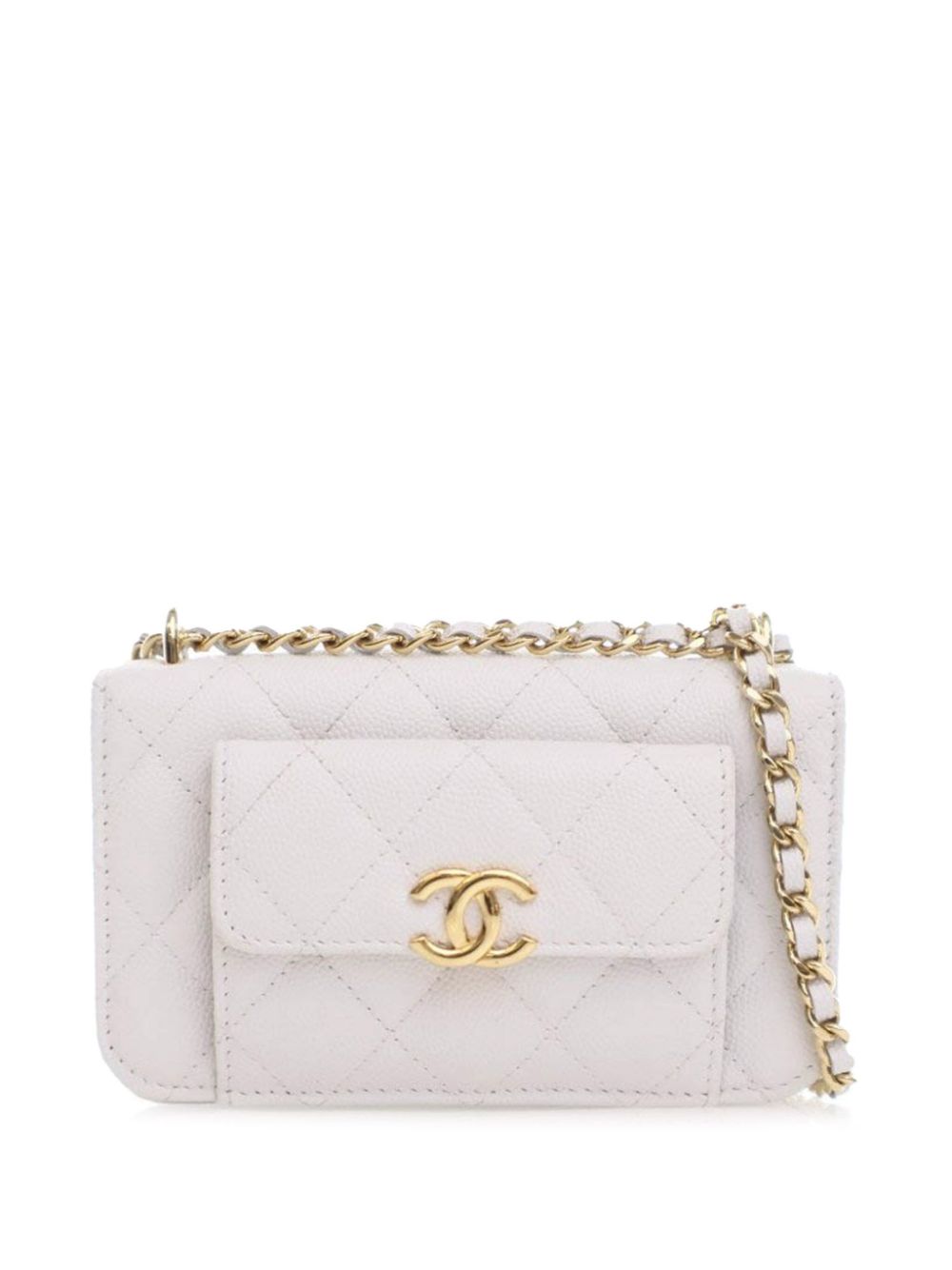 CHANEL Pre-Owned 2022 Quilted Caviar Pocket Twins Clutch with Chain crossbody bag - White von CHANEL Pre-Owned