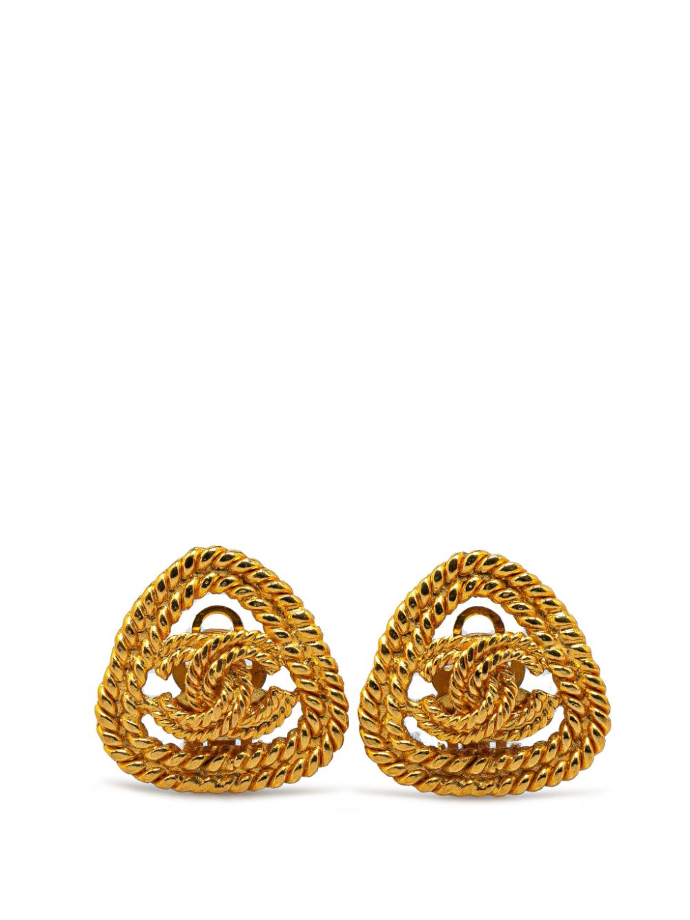 CHANEL Pre-Owned 20th Century Gold Plated CC Triangle Rope Clip On costume earrings von CHANEL Pre-Owned