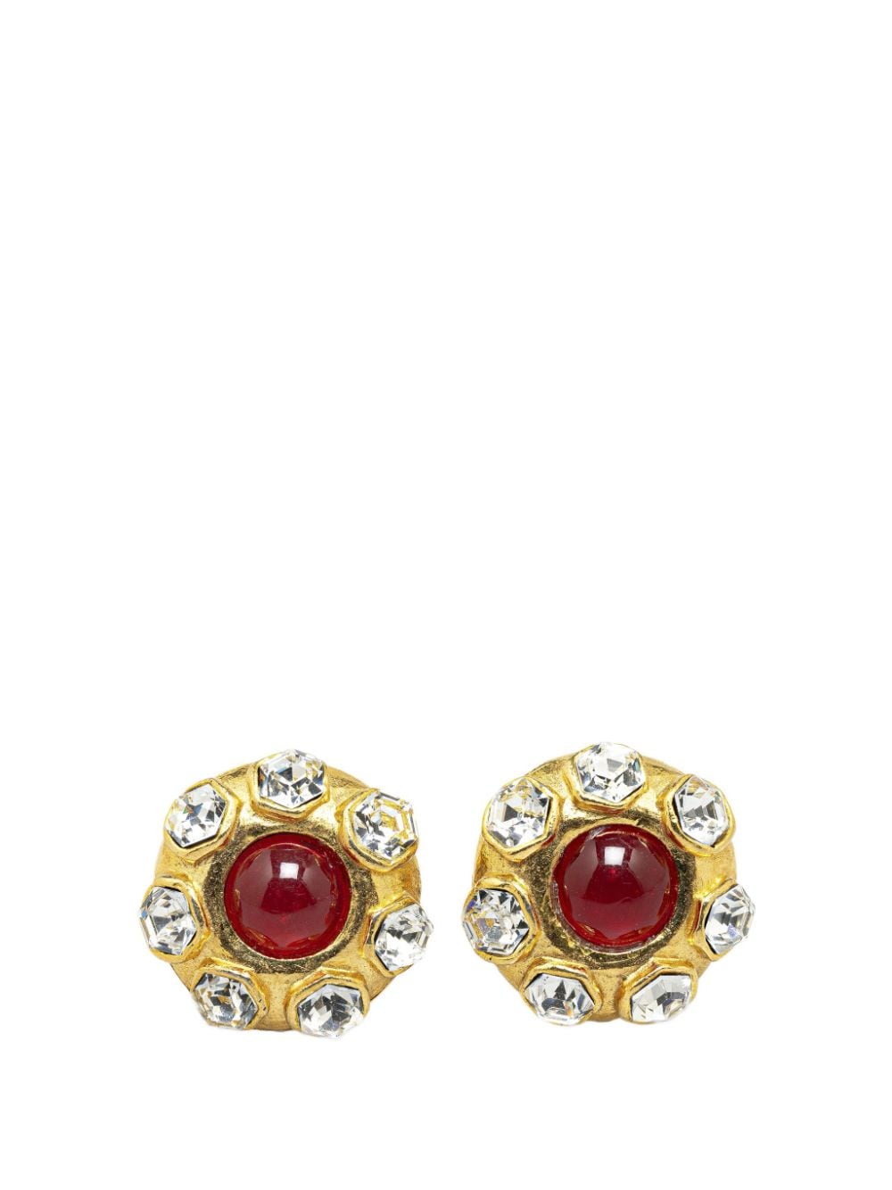 CHANEL Pre-Owned 20th Century Gold Plated Red Stone Rhinestones Clip on costume earrings von CHANEL Pre-Owned