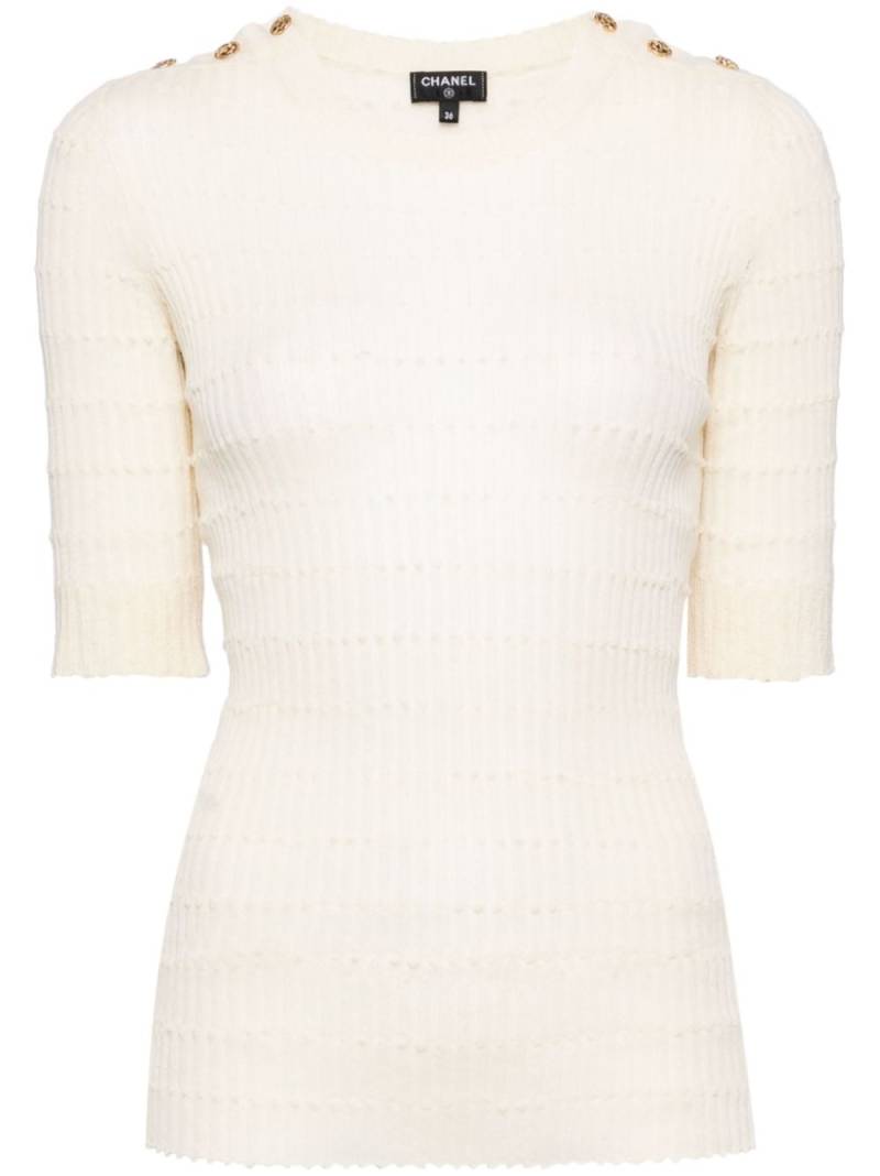 CHANEL Pre-Owned buttoned shoulders wool T-shirt - White von CHANEL Pre-Owned