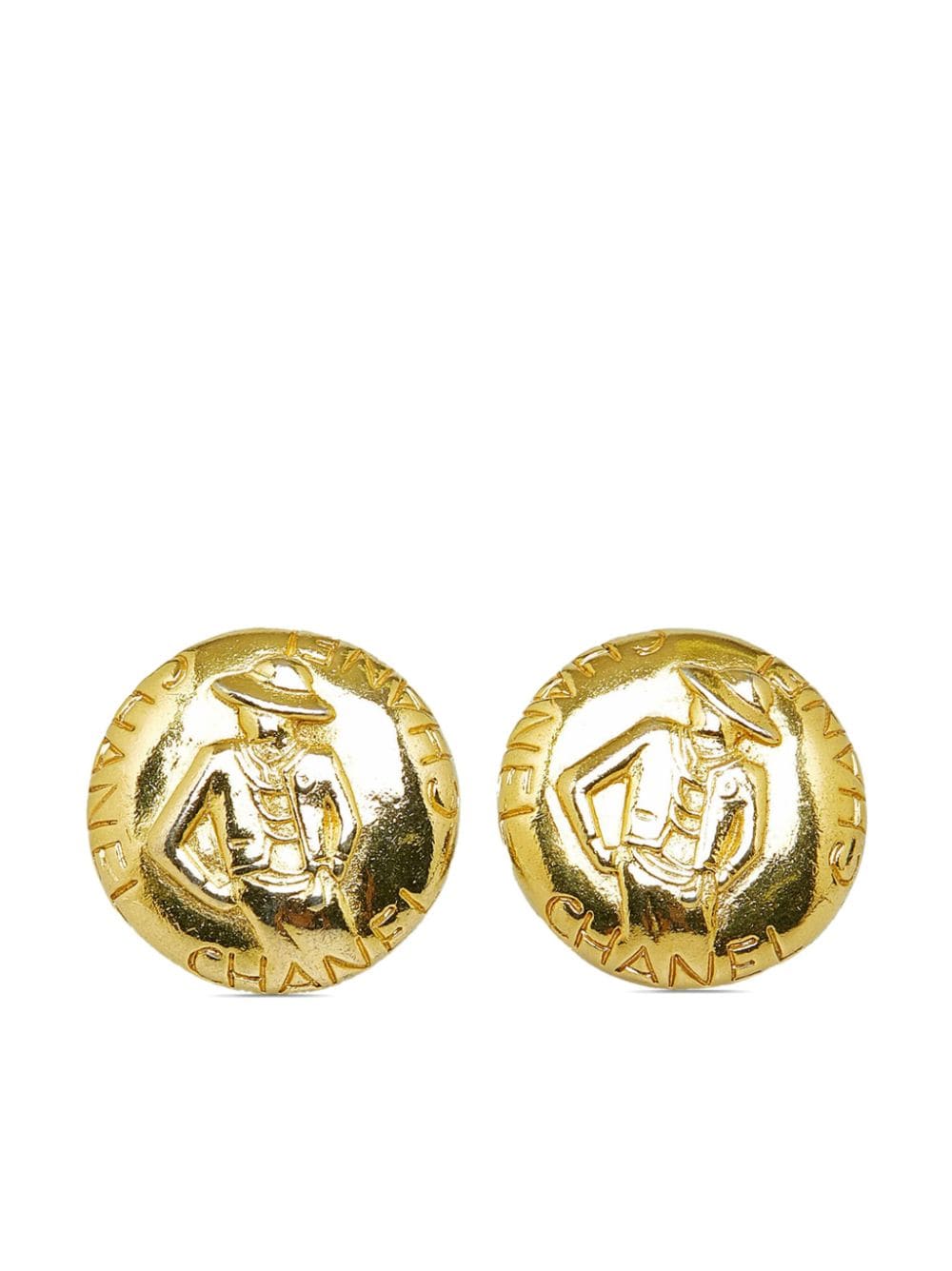 CHANEL Pre-Owned logo-engraved button clip-on earrings - Gold von CHANEL Pre-Owned