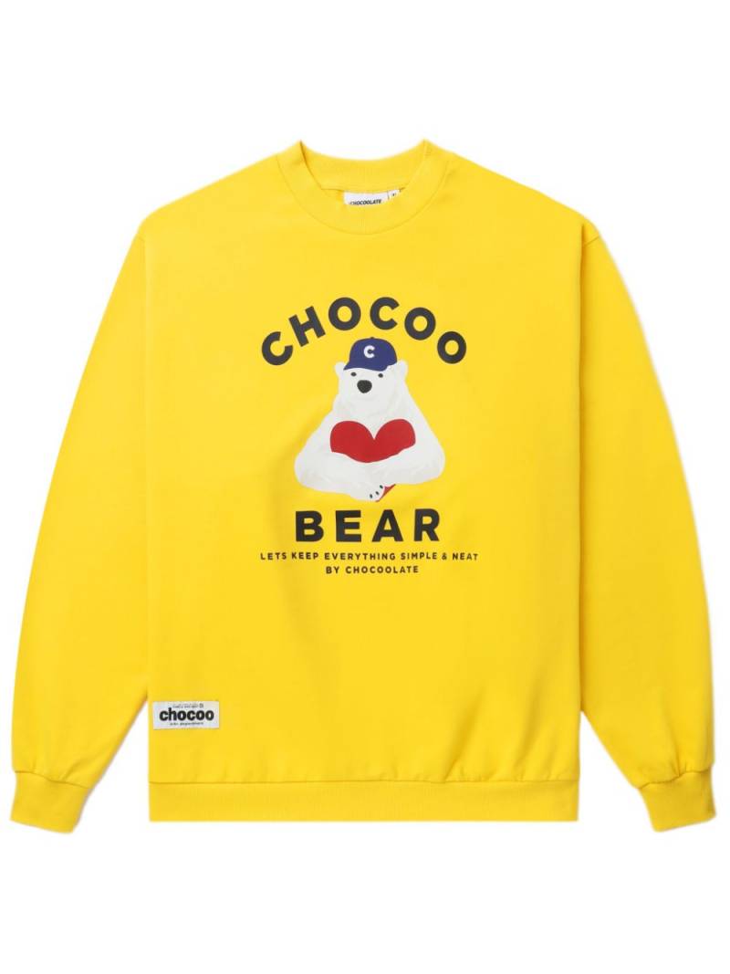 CHOCOOLATE Chocoo Bear-print cotton sweatshirt - Yellow von CHOCOOLATE