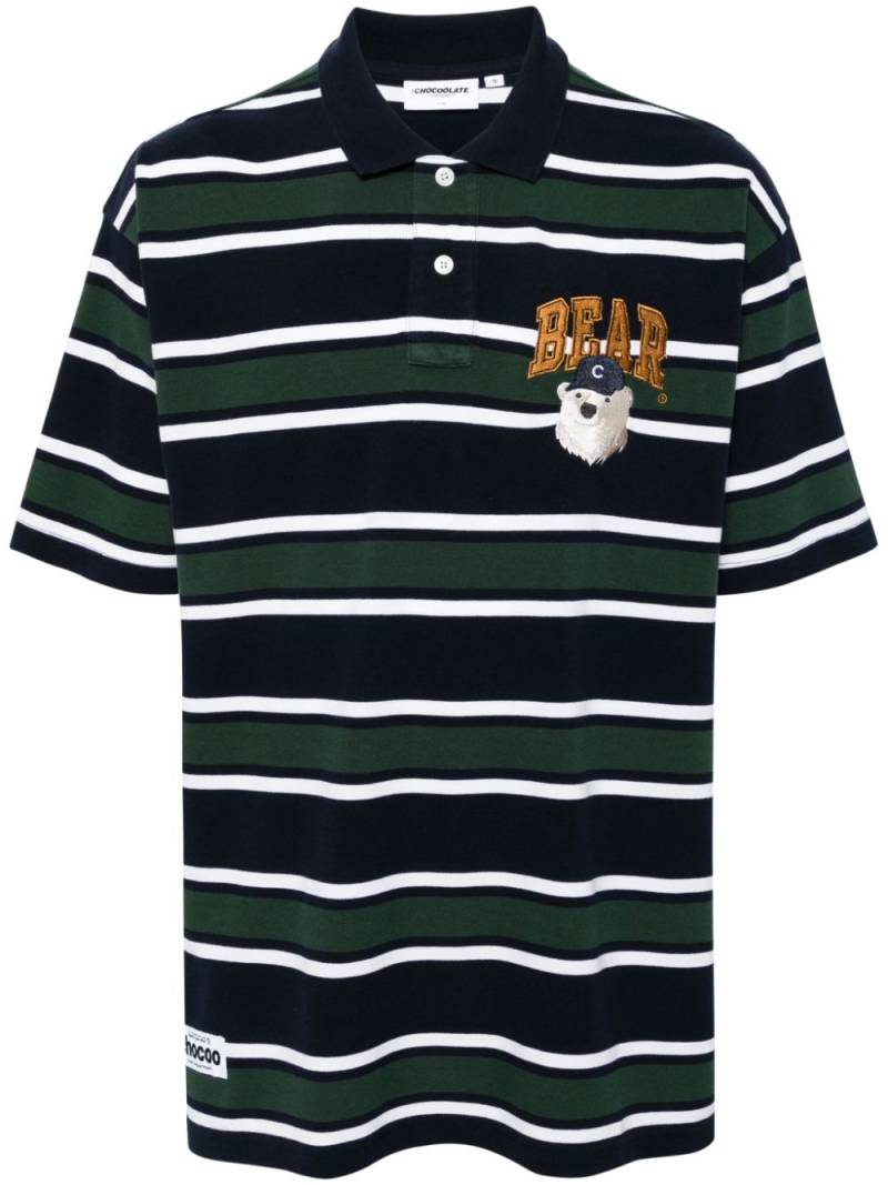 CHOCOOLATE bear-patch striped cotton polo shirt - Blue von CHOCOOLATE