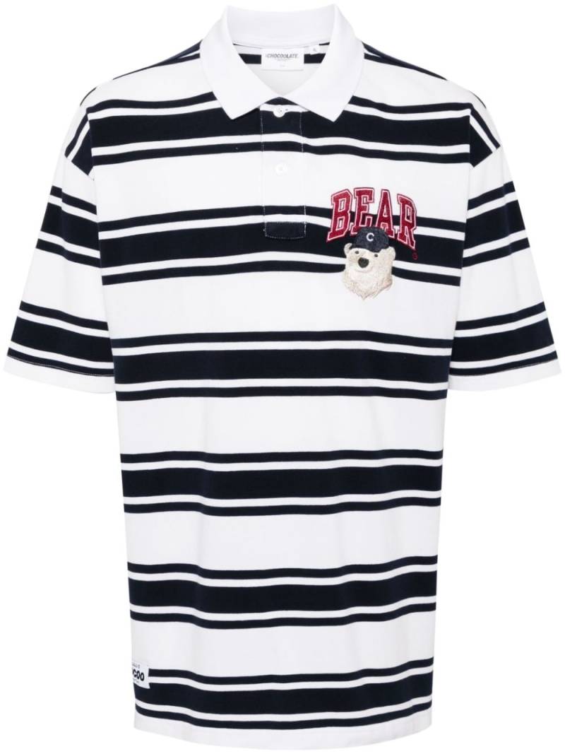 CHOCOOLATE bear-patch striped cotton polo shirt - White von CHOCOOLATE