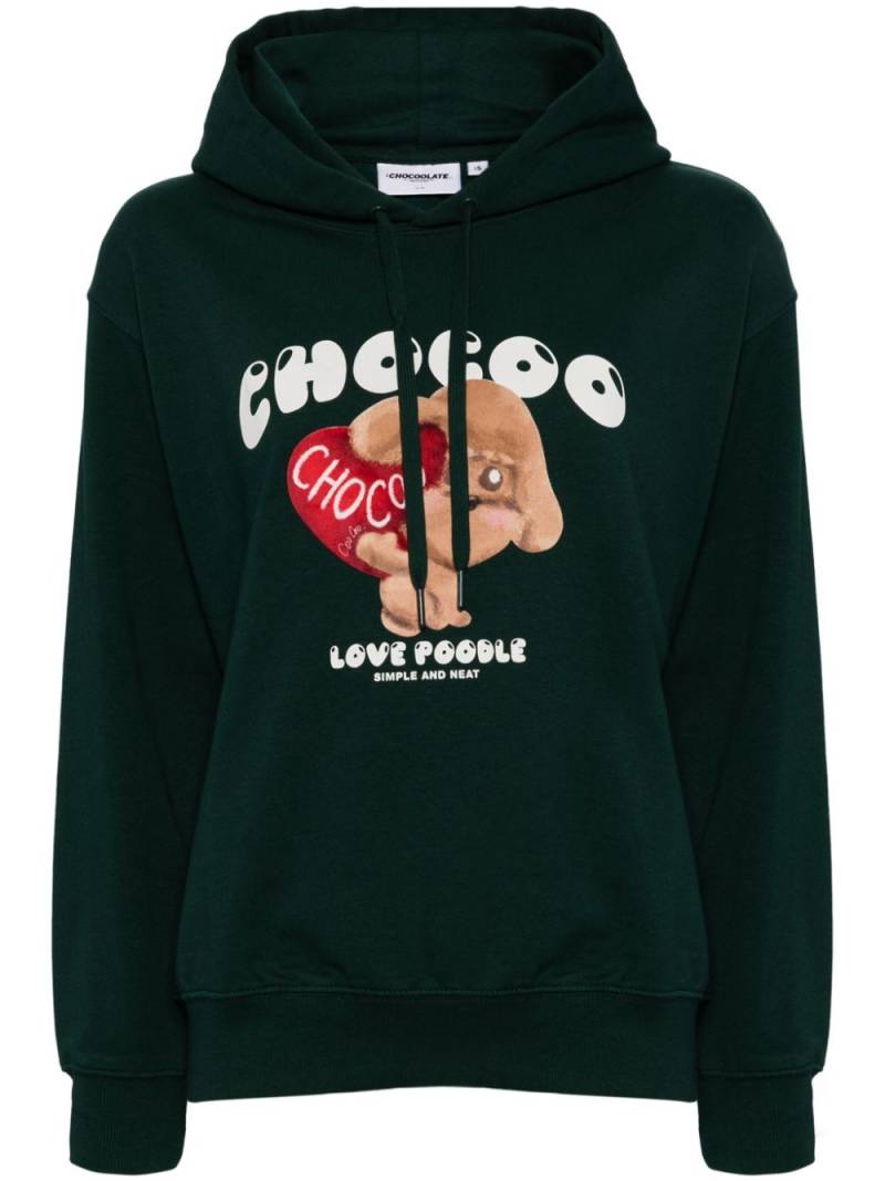 CHOCOOLATE graphic-print cotton-blend hoodie - Green von CHOCOOLATE