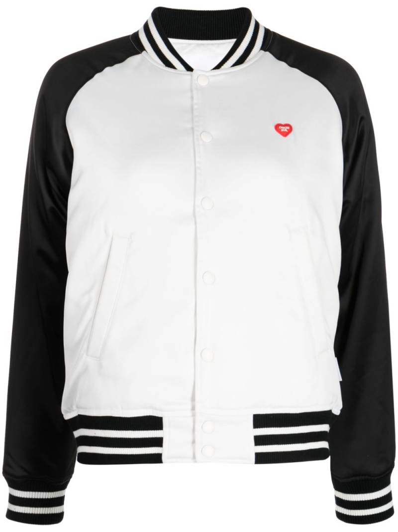 CHOCOOLATE logo-appliqué satin bomber jacket - White von CHOCOOLATE