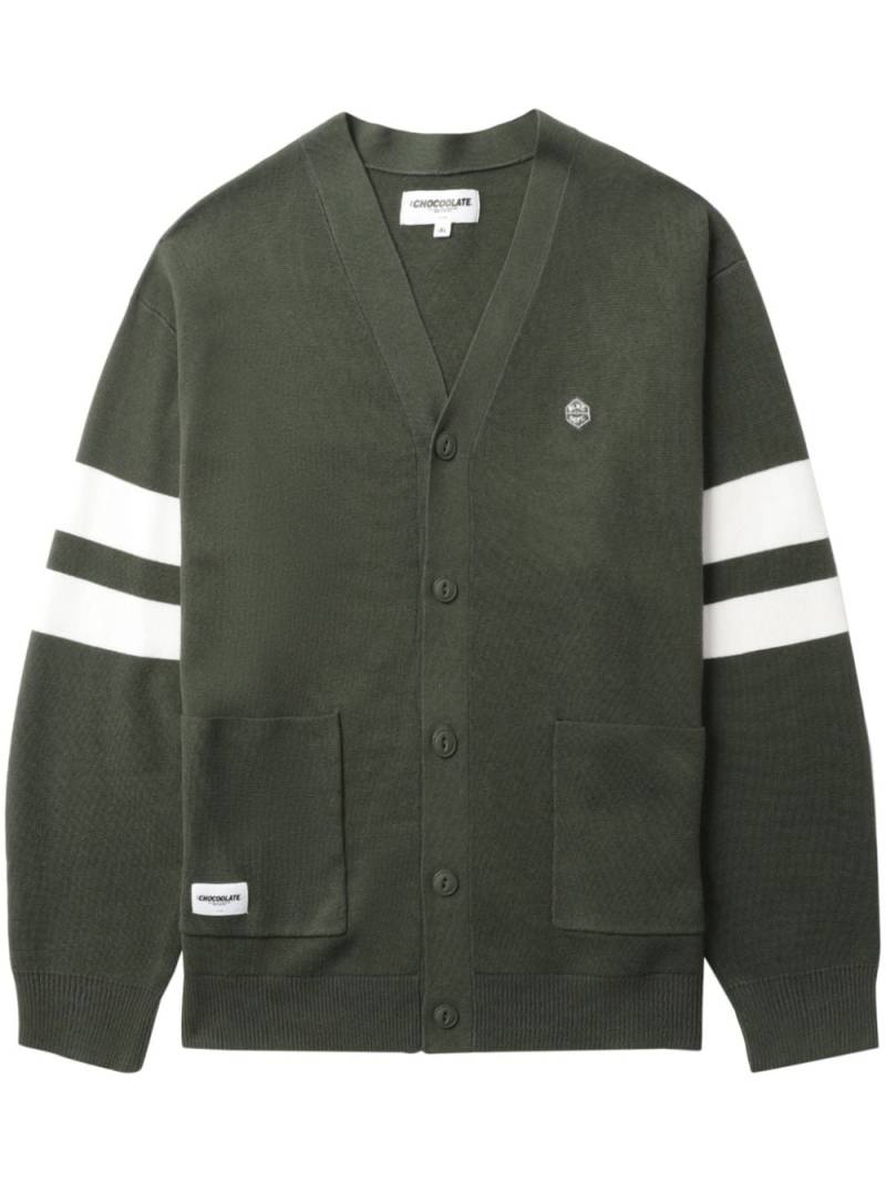 CHOCOOLATE logo-appliqué striped cardigan - Green von CHOCOOLATE