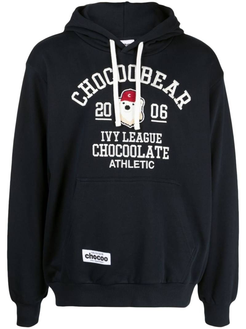 CHOCOOLATE logo-embroidered cotton hoodie - Blue von CHOCOOLATE