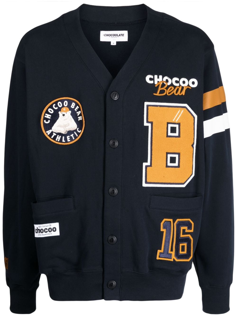 CHOCOOLATE logo-patch cotton cardigan - Blue von CHOCOOLATE