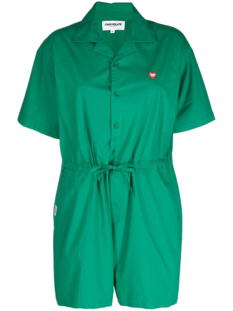 CHOCOOLATE logo-patch ruched buttoned playsuit - Green von CHOCOOLATE