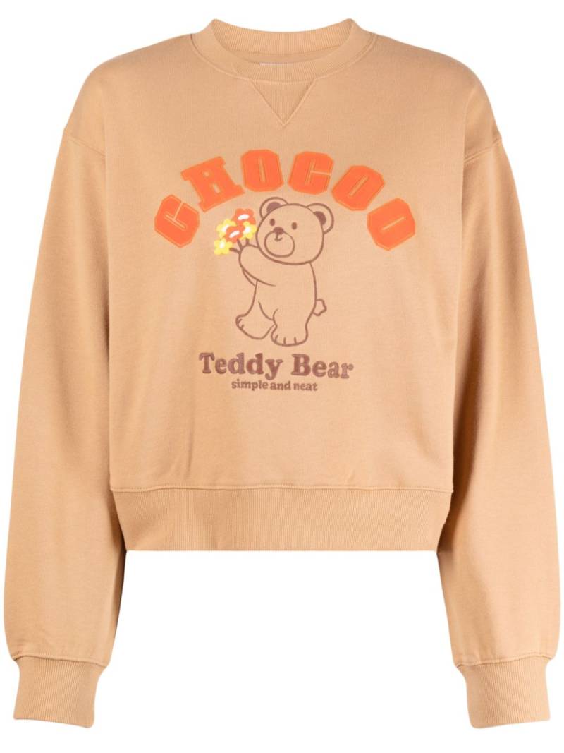 CHOCOOLATE teddy-bear embroidered cropped sweatshirt - Brown von CHOCOOLATE