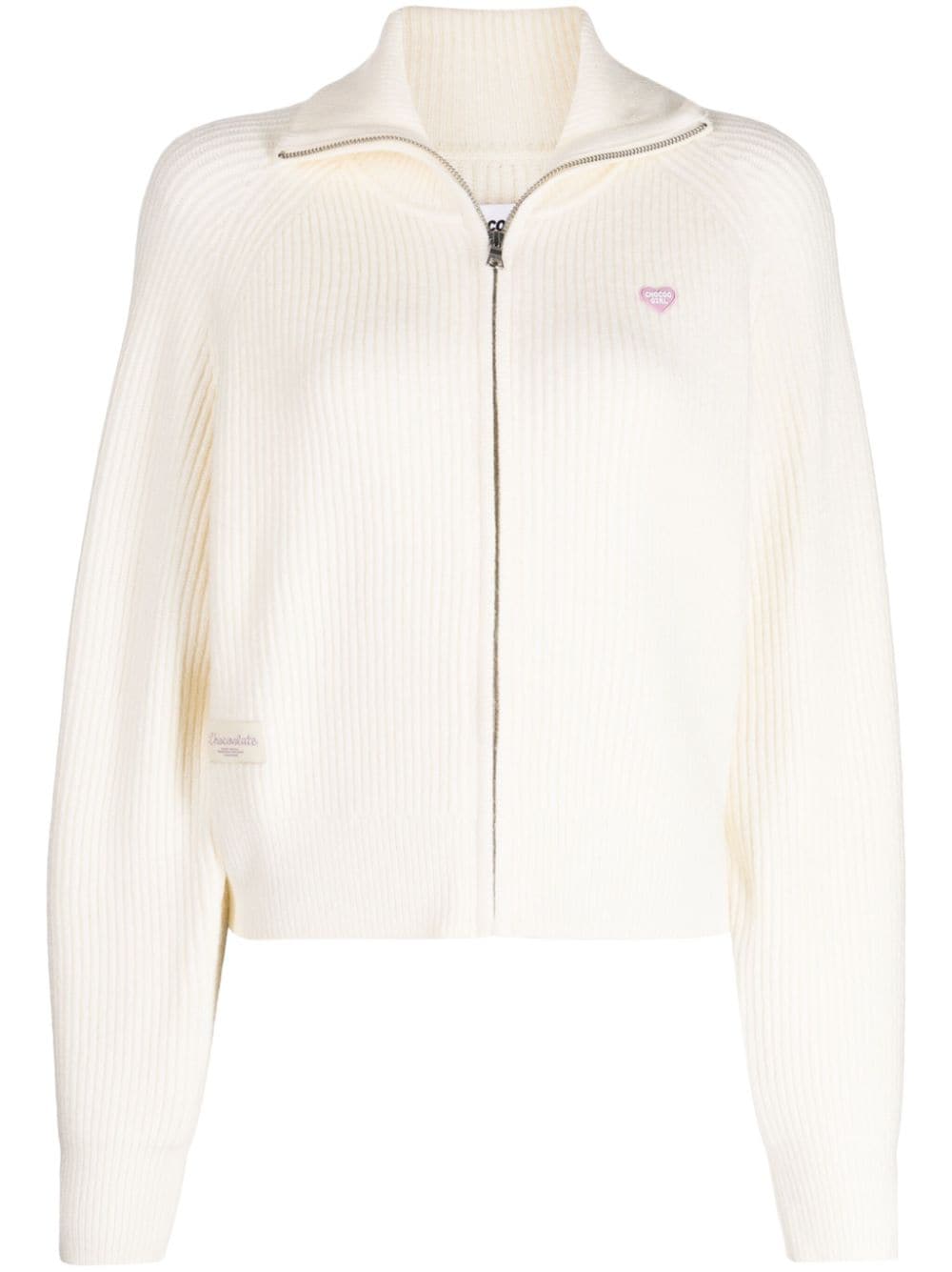 CHOCOOLATE zip-up ribbed-knit cardigan - White von CHOCOOLATE