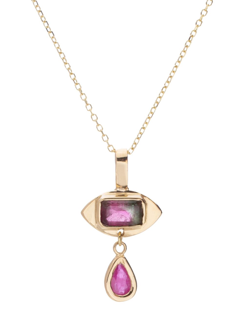 CHRISTINA MAGDOLNA 14kt yellow gold Tiny Eye tourmaline and ruby necklace von CHRISTINA MAGDOLNA