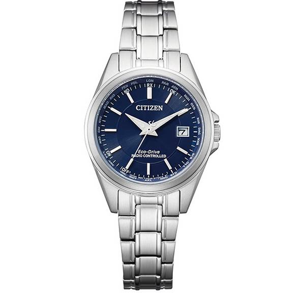 _CITIZEN Damen-Funkuhr, Eco-Drive Solar Edelstahl blau von CITIZEN