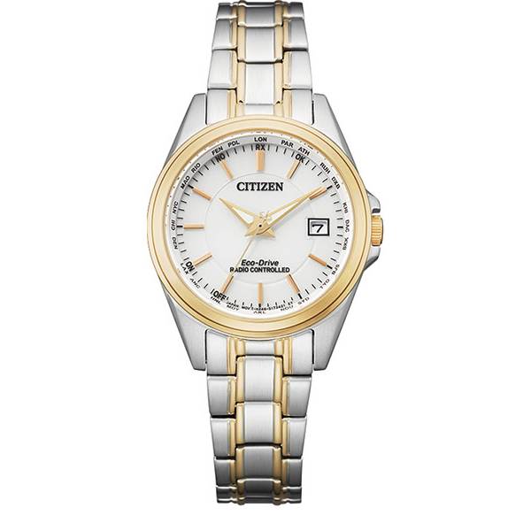 _CITIZEN Damen-Funkuhr, Eco-Drive Solar teilvergoldet weiss _CITIZEN Damen-Funkuhr, Eco-Drive Solar teilvergoldet weiss von CITIZEN