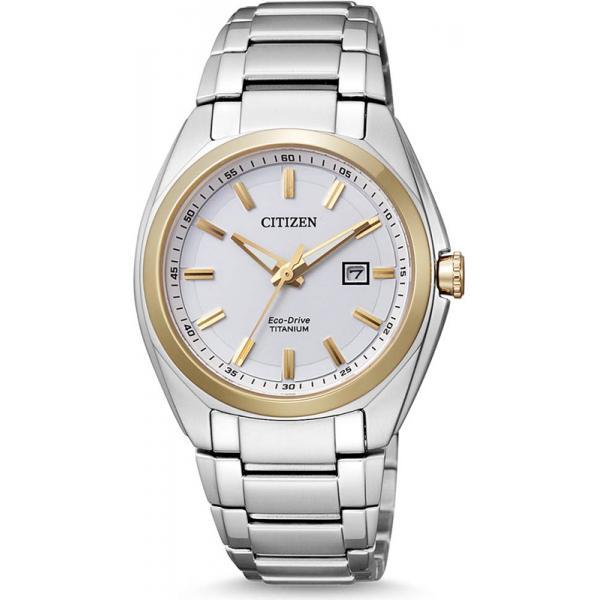 _CITIZEN Damenuhr Super Titanium, Eco-Drive Solaruhr bicolor von CITIZEN