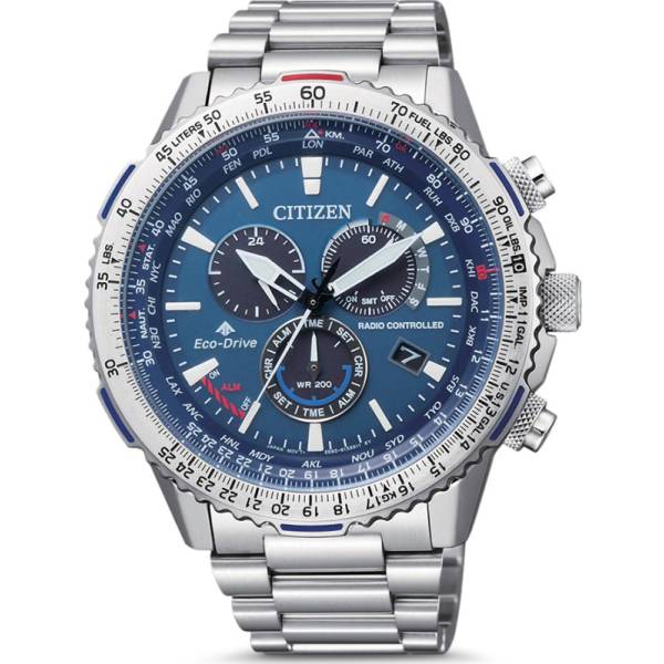 CITIZEN Promaster Sky, Pilot Chrono, Eco-Drive Solar Funkuhr, Stahl blau von CITIZEN