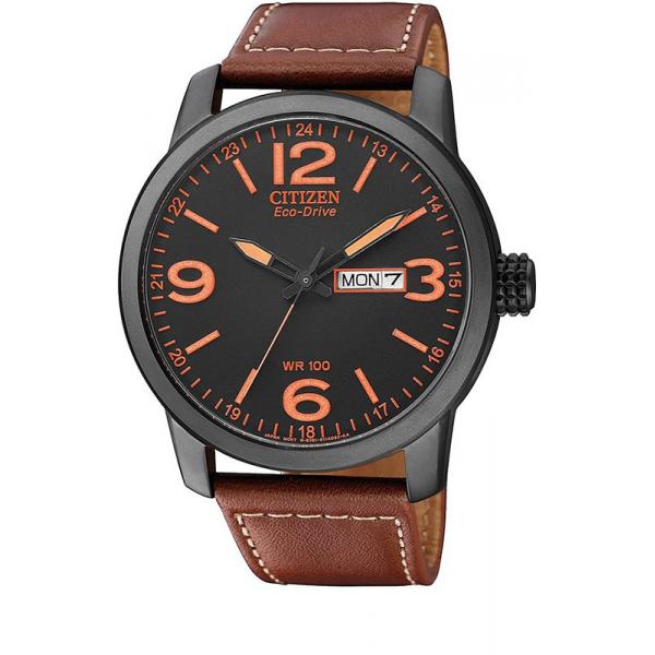 CITIZEN Fliegeruhr, TagDatum, Eco-Drive Solar, Stahl schw/orange von CITIZEN