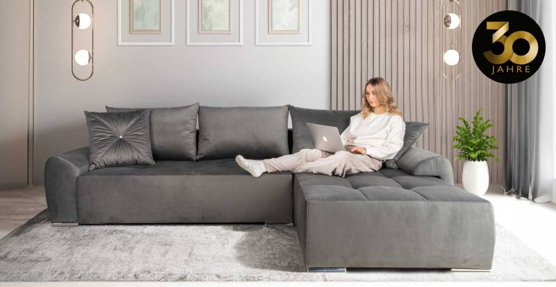 COLLECTION AB Ecksofa »30 Jahre Jubiläums-Modell Bilbao L-Form«, inkl. Bettfunktion und Bettkasten, Zierkissen mit Strassstein von COLLECTION AB