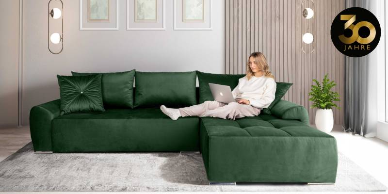 COLLECTION AB Ecksofa »Bilbao L-Form«, inkl. Bettfunktion und Bettkasten, Zierkissen mit Strassstein von COLLECTION AB