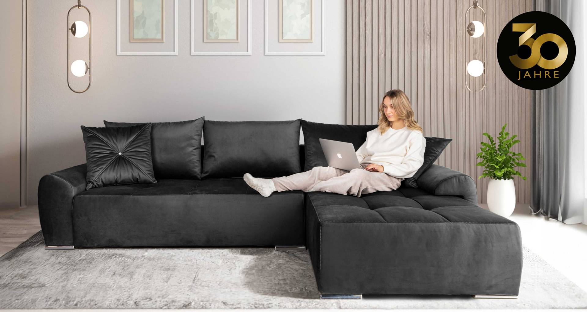 COLLECTION AB Ecksofa »Bilbao L-Form«, inkl. Bettfunktion und Bettkasten, Zierkissen mit Strassstein von COLLECTION AB