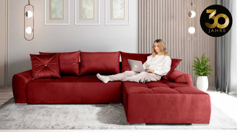 COLLECTION AB Ecksofa »30 Jahre Jubiläums-Modell Bilbao L-Form«, inkl. Bettfunktion und Bettkasten, Zierkissen mit Strassstein von COLLECTION AB