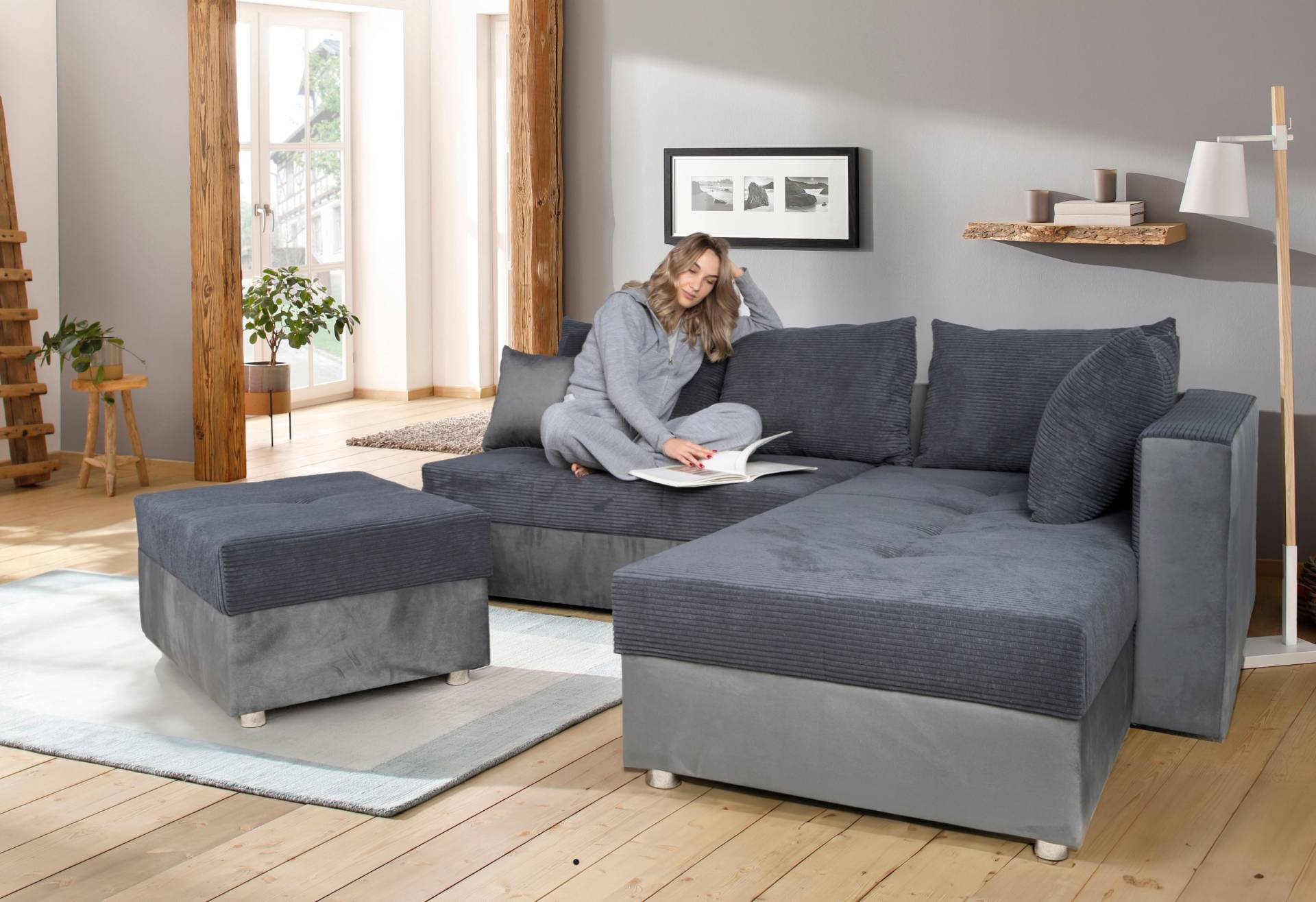 COLLECTION AB Ecksofa »Italia L-Form«, mit Bettfunktion und Bettkasten, in Cord-Samt Mix von COLLECTION AB