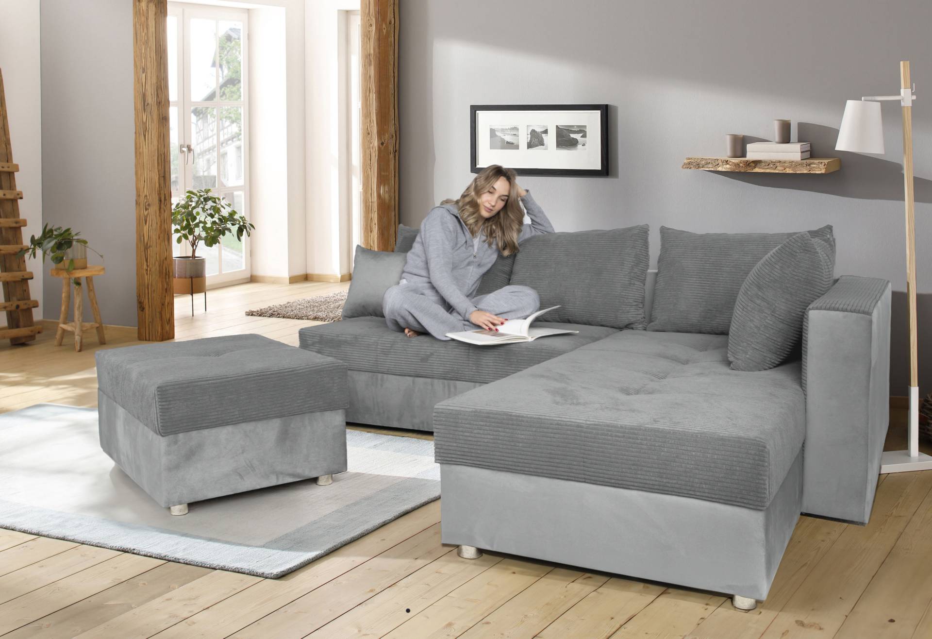 COLLECTION AB Ecksofa »Italia L-Form«, mit Bettfunktion und Bettkasten, in Cord-Samt Mix von COLLECTION AB